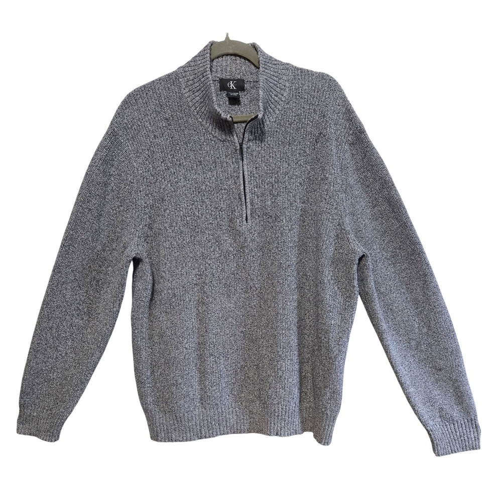 Calvin Klein NWOT Mens Grey Marl 100% Cotton Quarter Zip Mock Neck Sweater XXL